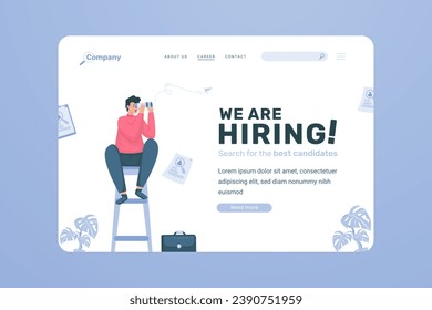 Search for best candidate hiring recruitment illustration on landing page design