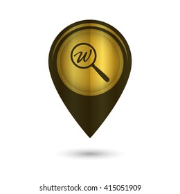 Search - black vector icon;  golden map pointer