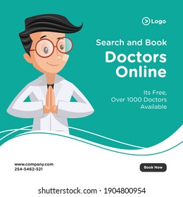 Search and book doctors online banner design. Indian doctor is doing greet. Vector graphic illustration.