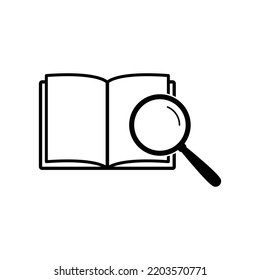 búsqueda en el símbolo de búsqueda de texto vectorial de icono de libro