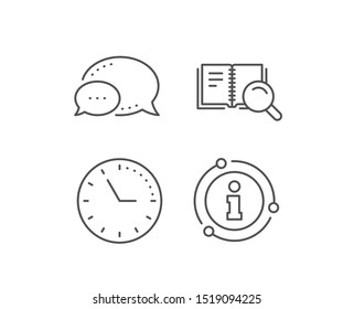 Search in Book line icon. Chat bubble, info sign elements. Education symbol. Instruction or E-learning sign. Linear search Book outline icon. Information bubble. Vector