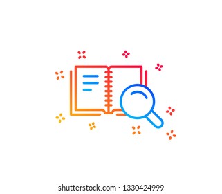 Search in Book line icon. Education symbol. Instruction or E-learning sign. Gradient design elements. Linear search Book icon. Random shapes. Vector