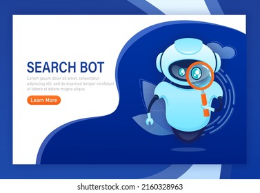 Buscar bot al estilo de las caricaturas. Inteligencia artificial. Vector isométrico. Ilustración del vector