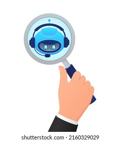 Search bot in cartoon style. Artificial intelligence. Isometric vector. Vector illustration