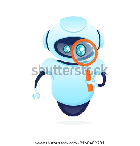 Search bot in cartoon style. Artificial intelligence. Isometric vector. Vector illustration