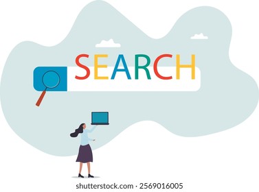 Search box, SEO search engine optimization or finding website from internet, online job or career opportunity.business concept.flat character.