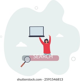 Search box, SEO search engine optimization or finding website from internet, online job or career opportunity concept.flat character life .