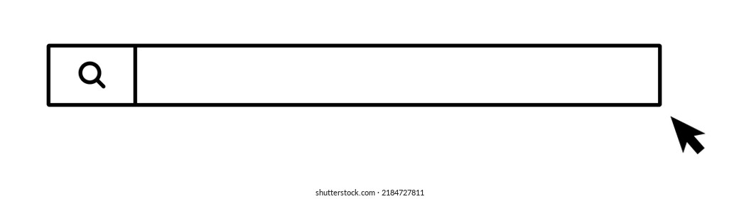 Search box with wide input space. Web search bar and mouse cursor. Internet search engine. Vector.