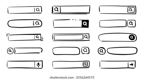 Search boxes in various shapes, isolated oval and rectangle frames for looking for info over internet. Vector research form templates for websites and ui interface. Address and navigation bar icons