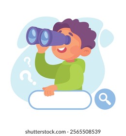 Search with Boy with Browser Field and Binocular Vector Illustration