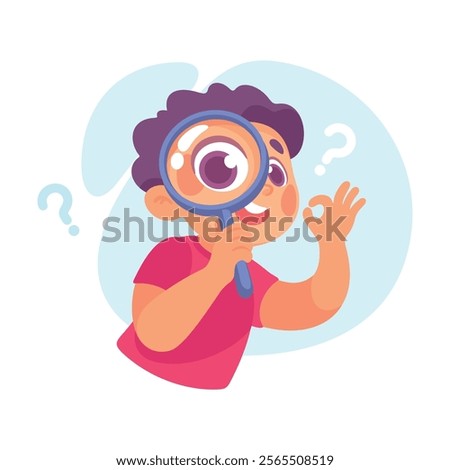 Search with Boy Character with Magnifier Vector Illustration