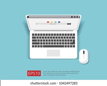 search browser bar on top view laptop screen. flat style vector illustration