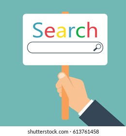 search browser on blue background. Browser search. Flat vector stock illustration.