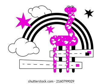 Search in browser tabs - colorful flat design style illustration with linear elements. A purple colored composition with cloud storage. Internet, global web, rainbow, fantasy and imagination