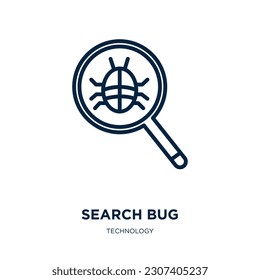 search bug icon from technology collection. Thin linear search bug, internet, search outline icon isolated on white background. Line vector search bug sign, symbol for web and mobile