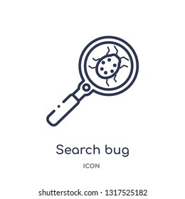 search bug icon from technology outline collection. Thin line search bug icon isolated on white background.