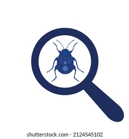 Search for Bugs Testing Applications Sites Search for Errors Beetle under a Magnifying Glass