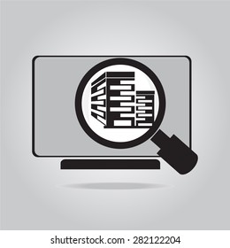 Search the building icon on computer, vector illustration