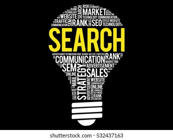 SEARCH bulb word cloud collage, business concept background