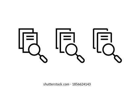 Search business documents through a magnifying glass. Archive papers drawer, catalog search. Vector on isolated white background. EPS 10