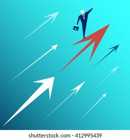 Search for business solutions. Businessman standing on the abstract arrows and looks into the distance. Business concept.businessman Vector. businessman Symbol. businessman Picture.