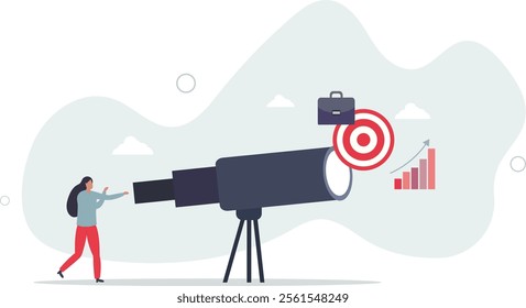Search for business target or goal, mission or objective to achieve,flat characters.