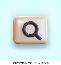 Icono del botón de búsqueda con lupa o lupa. Búsqueda web, motor de búsqueda o concepto de barra de búsqueda. UI para diseño web o aplicaciones móviles. Ilustración vectorial 3D realista