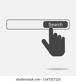 Search button vector icon. The hand presses the search button on the Internet. Layers grouped for easy editing illustration. For your design.