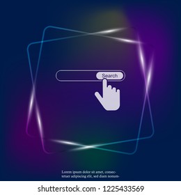 Search button vector neon light icon. The hand presses the search button on the Internet. Layers grouped for easy editing illustration. For your design.