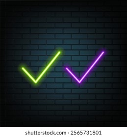 Search by Neon checkmark image or symbol. Success tag icon. Success check mark icon.