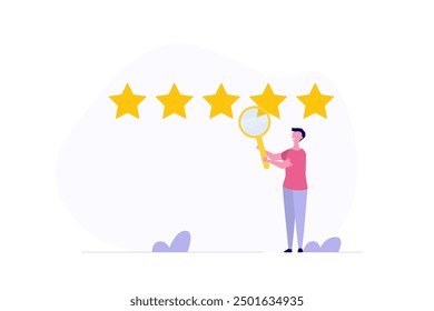 Búsqueda por calificación, análisis Seo, optimiza el concepto del sitio. Ilustración vectorial.