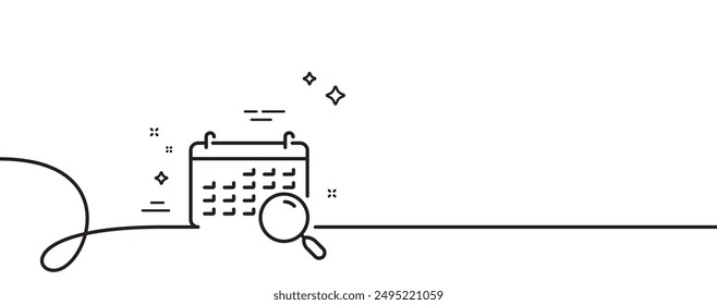 Search calendar line icon. Continuous one line with curl. Find date sign. Magnify glass. Search calendar single outline ribbon. Loop curve pattern. Vector
