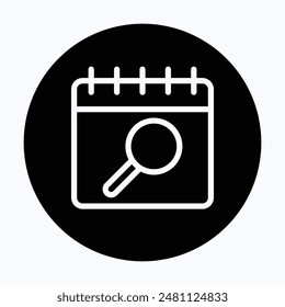 Symbol "Suchen in Kalender-Vektorgrafik". Symbol für die Vektorgrafik der Lupe, 