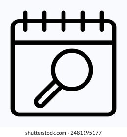 Search In Calendar Vector Icon. Magnifying Glass Vector Icon, Lineal Vector Icon.