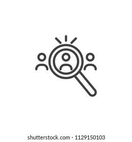 Search for Candidates outline icon. linear style sign for mobile concept and web design. Human resource simple line vector icon. People search symbol, logo illustration. Pixel perfect vector graphics