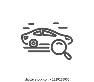 Search Car Line Icon. Find Transport Sign. Magnify Glass. Quality Design Flat App Element. Editable Stroke Search Car Icon. Vector