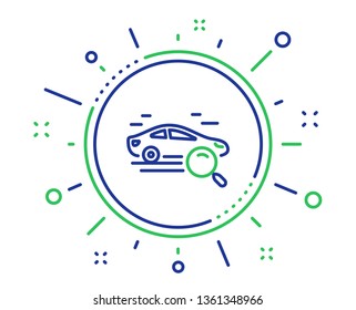 Search car line icon. Find transport sign. Magnify glass. Quality design elements. Technology search car button. Editable stroke. Vector