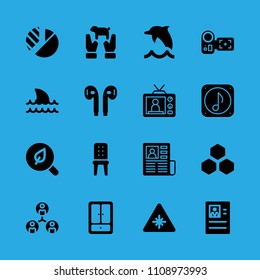 search, chair, beehive, dolphin, music file, collaboration, closet, television and laser vector icon. Simple icons set