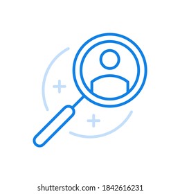 
Search Character Vector Line Icon. Identification New Employee For Prestigious Job. Magnifying Glass Character In Center. Career Search For Necessary Place Professional Research Desired Discovery.