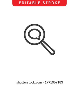 Search Chat Outline Icon. Magnifying glass Line Art Logo. Vector Illustration. Isolated on White Background. Editable Stroke