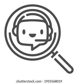 Search Chat Robot, Square Line Vector Icon.