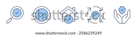 search, check, house, process, protection. Checkmark Icon vector illustration. Line Duotone style. Editable stroke.