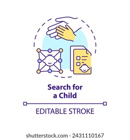 Search for child multi color concept icon. Waiting for adoption. Matching with baby. Child care. Social services. Round shape line illustration. Abstract idea. Graphic design. Easy to use