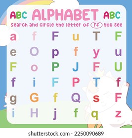 Search and circle the uppercase and lowercase of the A letter on the worksheet. Exercise for children to recognize the alphabet. Educational sheet for preschool. Vector file.