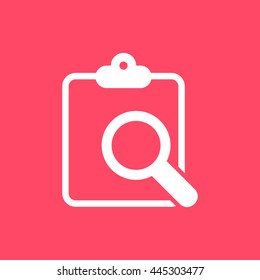 search & clipboard white icon on magenta color background. Eps-10.