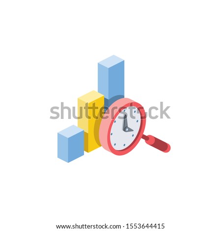 Search clock time chart. Vector 3d isometric, color web icon, new flat style. Creative illustration design, idea for infographics.