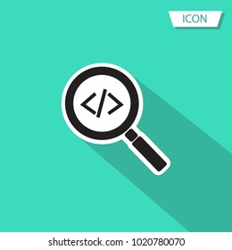 Search code icon isolated on green background.