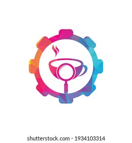 Search Coffee gear shape concept logo template design vector. Coffee magnifying glass logo template Vector.