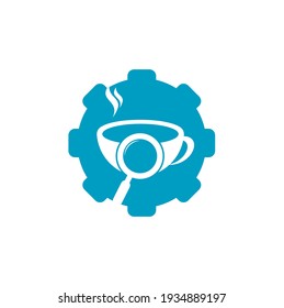 Buscar vector de diseño de la plantilla de diseño del logotipo de la forma del equipo de café. Vector de la plantilla del logotipo de la lupa del café.	