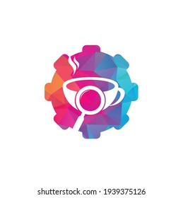 Search Coffee gear shape concept logo template design vector. Coffee magnifying glass logo template Vector.	